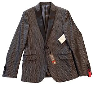 NWT J Ferrar Black Silver Chevron Slim Fit Evening Metallic Tuxedo Jacket 40 SH